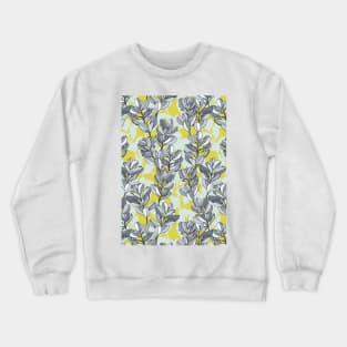 Leaf and Berry Sketch Pattern in Mustard and Ash Crewneck Sweatshirt